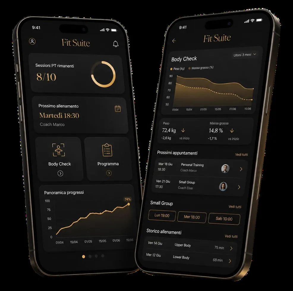 L'app Fit Suite su due smartphone